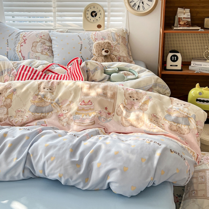 91家纺网 家纺一手货源 找家纺 朵朵家纺 2026新款水洗印花床单床笠款三四件套学生三四件套 艾米莉