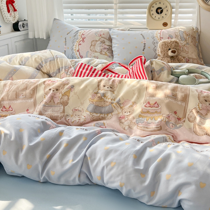 91家纺网 家纺一手货源 找家纺 朵朵家纺 2026新款水洗印花床单床笠款三四件套学生三四件套 艾米莉