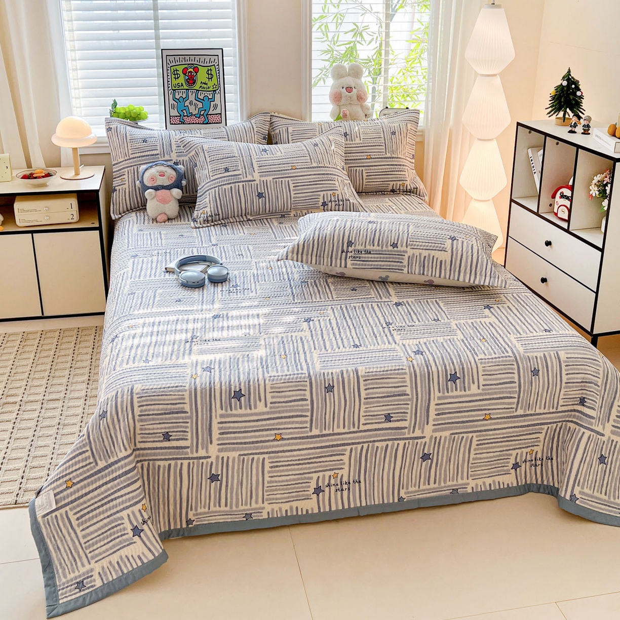 91家纺网 家纺一手货源 找家纺 梦精灵家纺 2026新款纯棉床盖单件全棉绗缝夹棉床单 四季通用榻榻米防滑学生宿舍单人被套枕套 星织影