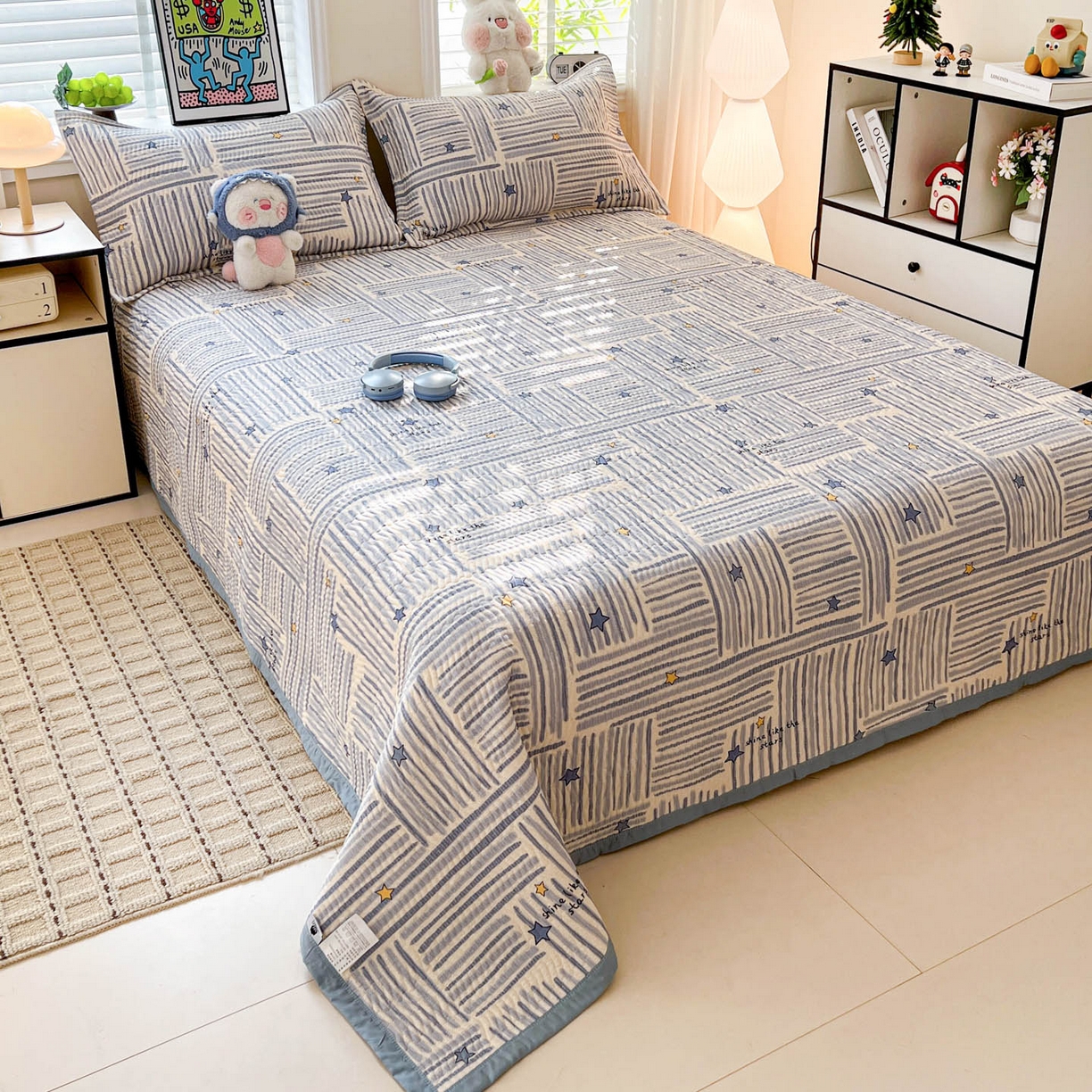 91家纺网 家纺一手货源 找家纺 梦精灵家纺 2026新款纯棉床盖单件全棉绗缝夹棉床单 四季通用榻榻米防滑学生宿舍单人被套枕套 星织影