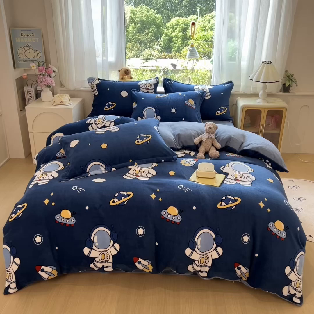 91家纺网 家纺一手货源 找家纺 （总）布凡家居 2026新款190g高克重牛奶绒印花四件套