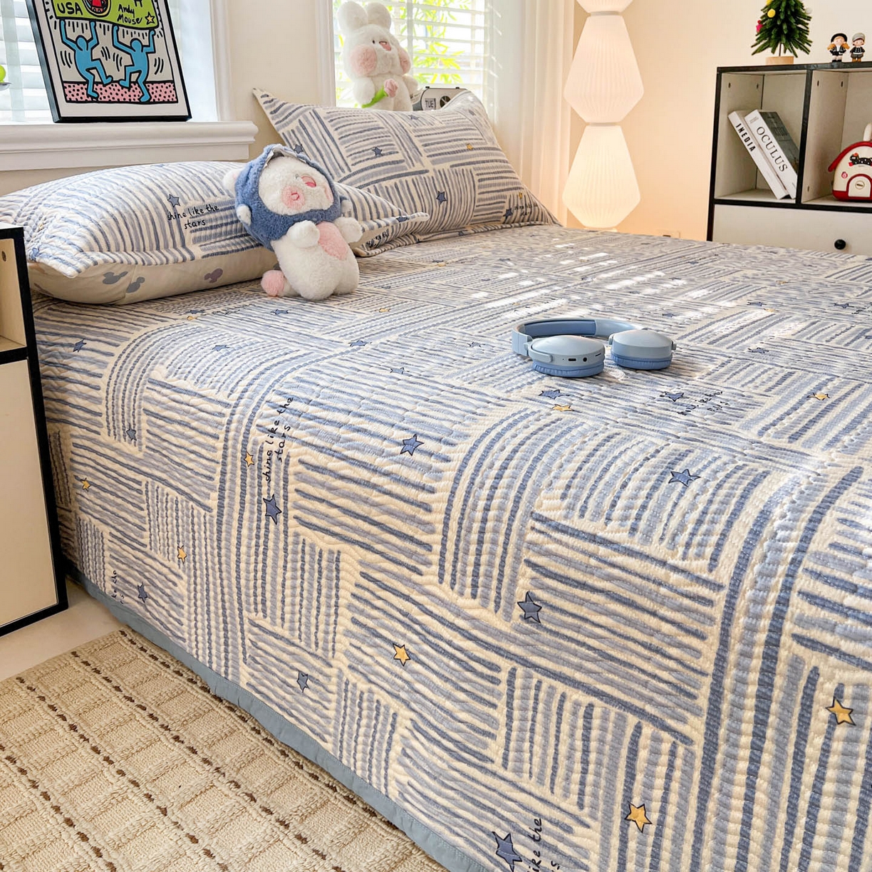 91家纺网 家纺一手货源 找家纺 梦精灵家纺 2026新款纯棉床盖单件全棉绗缝夹棉床单 四季通用榻榻米防滑学生宿舍单人被套枕套 星织影