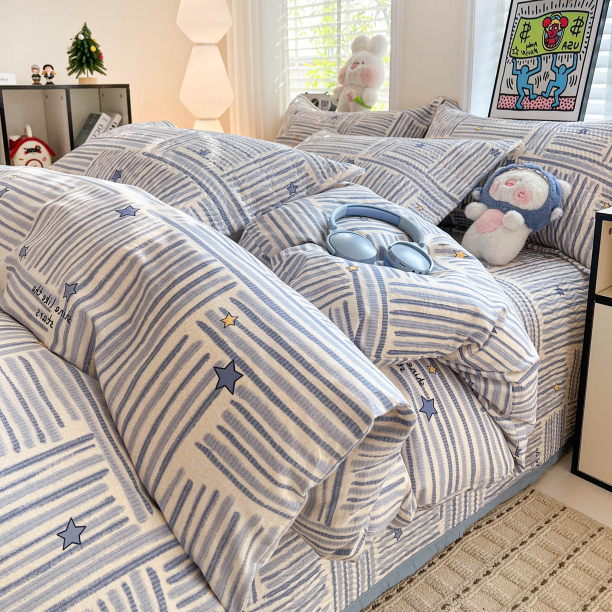 91家纺网 家纺一手货源 找家纺 梦精灵家纺 2026新款纯棉床盖单件全棉绗缝夹棉床单 四季通用榻榻米防滑学生宿舍单人被套枕套 星织影