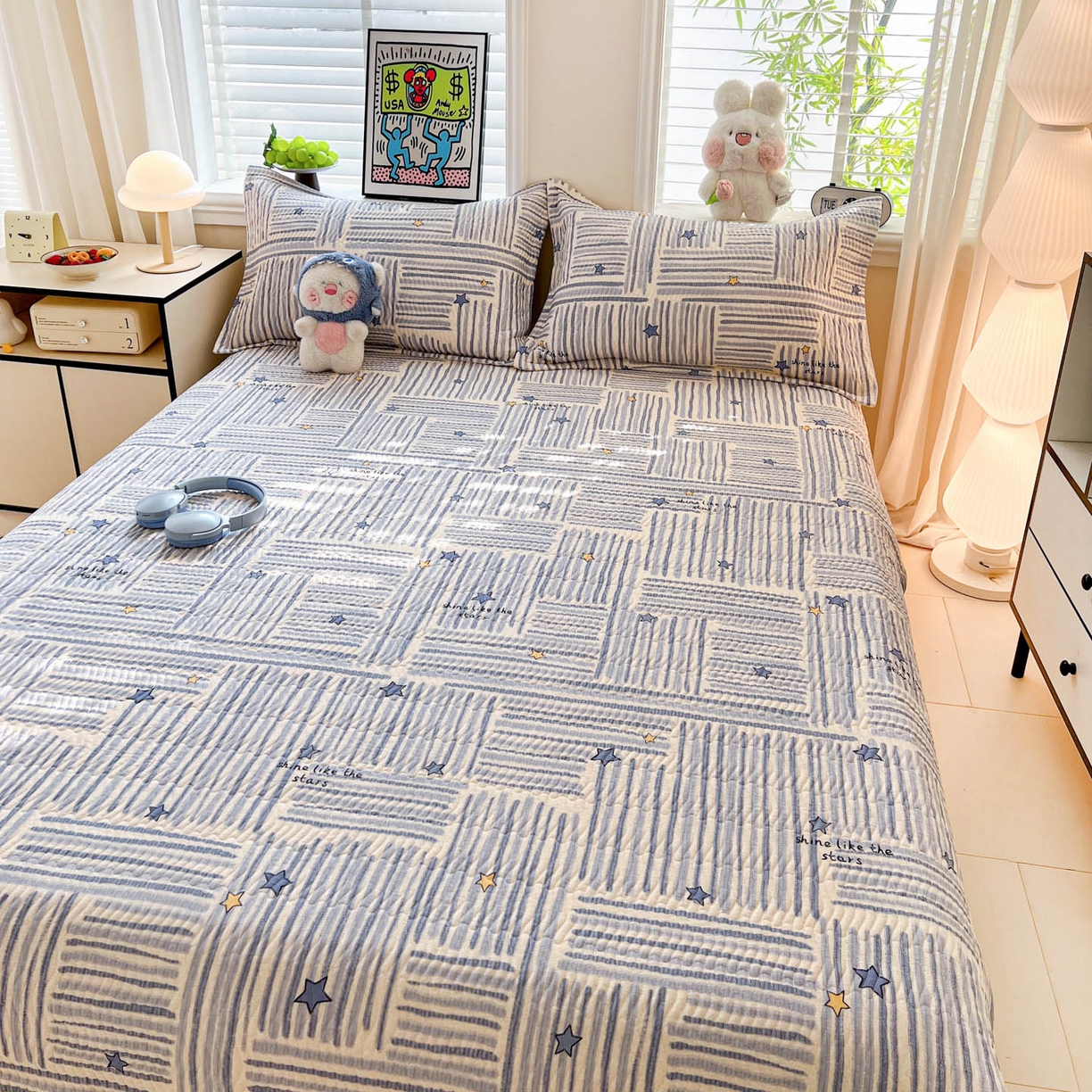 91家纺网 家纺一手货源 找家纺 梦精灵家纺 2026新款纯棉床盖单件全棉绗缝夹棉床单 四季通用榻榻米防滑学生宿舍单人被套枕套 星织影