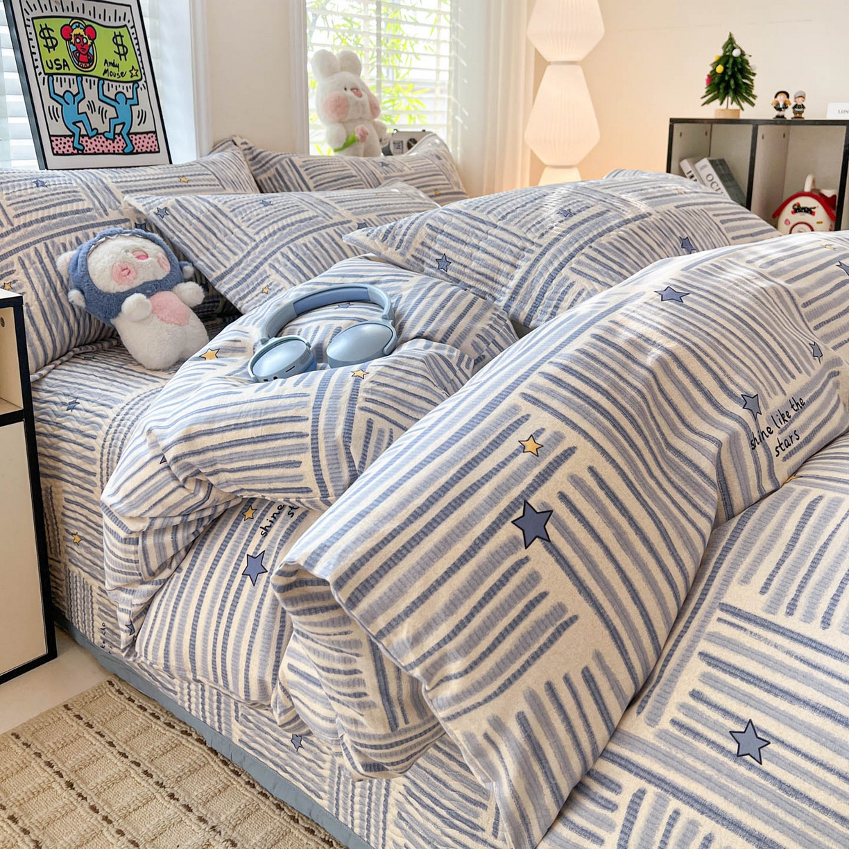 91家纺网 家纺一手货源 找家纺 梦精灵家纺 2026新款纯棉床盖单件全棉绗缝夹棉床单 四季通用榻榻米防滑学生宿舍单人被套枕套 星织影