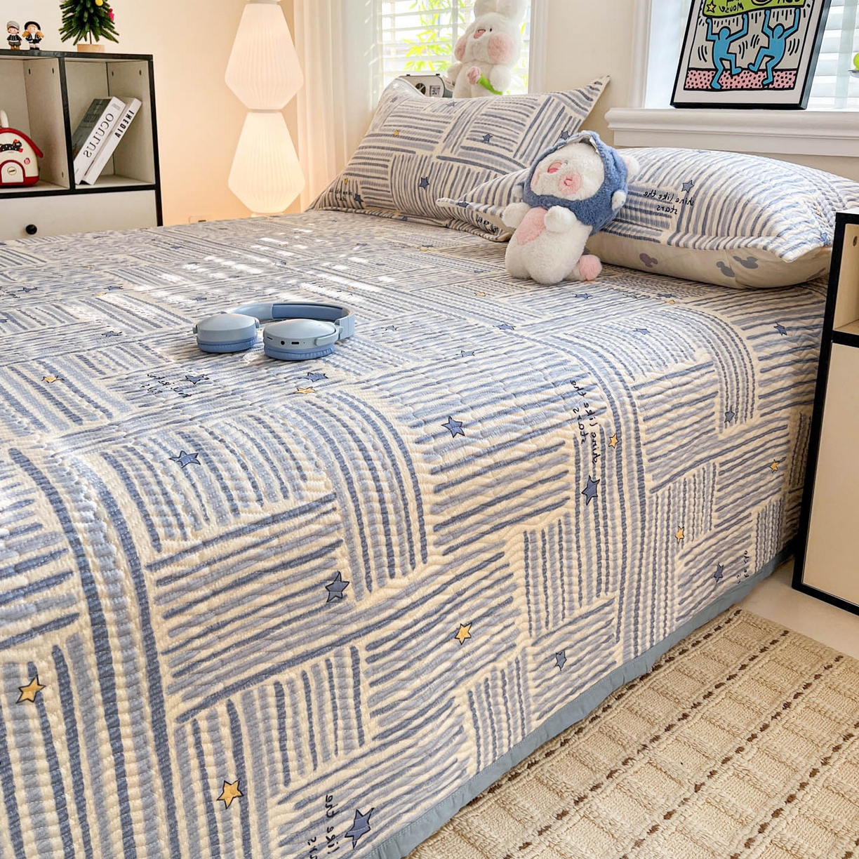 91家纺网 家纺一手货源 找家纺 梦精灵家纺 2026新款纯棉床盖单件全棉绗缝夹棉床单 四季通用榻榻米防滑学生宿舍单人被套枕套 星织影