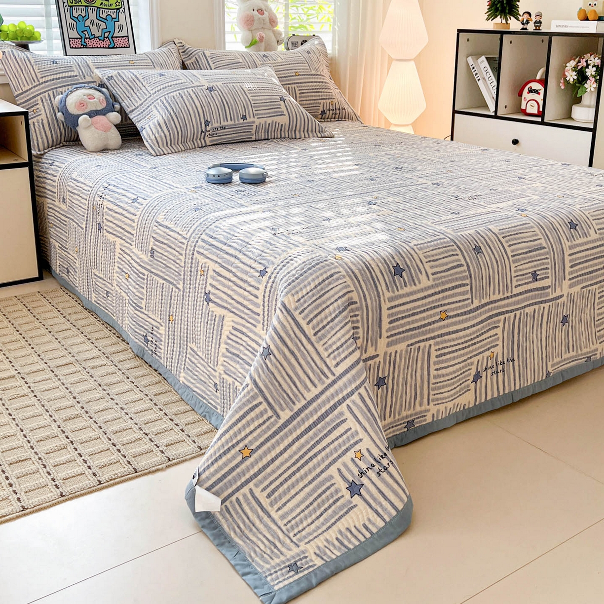 91家纺网 家纺一手货源 找家纺 梦精灵家纺 2026新款纯棉床盖单件全棉绗缝夹棉床单 四季通用榻榻米防滑学生宿舍单人被套枕套 星织影