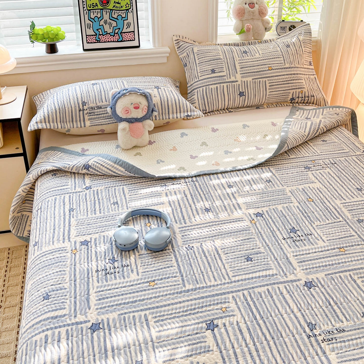 91家纺网 家纺一手货源 找家纺 梦精灵家纺 2026新款纯棉床盖单件全棉绗缝夹棉床单 四季通用榻榻米防滑学生宿舍单人被套枕套 星织影