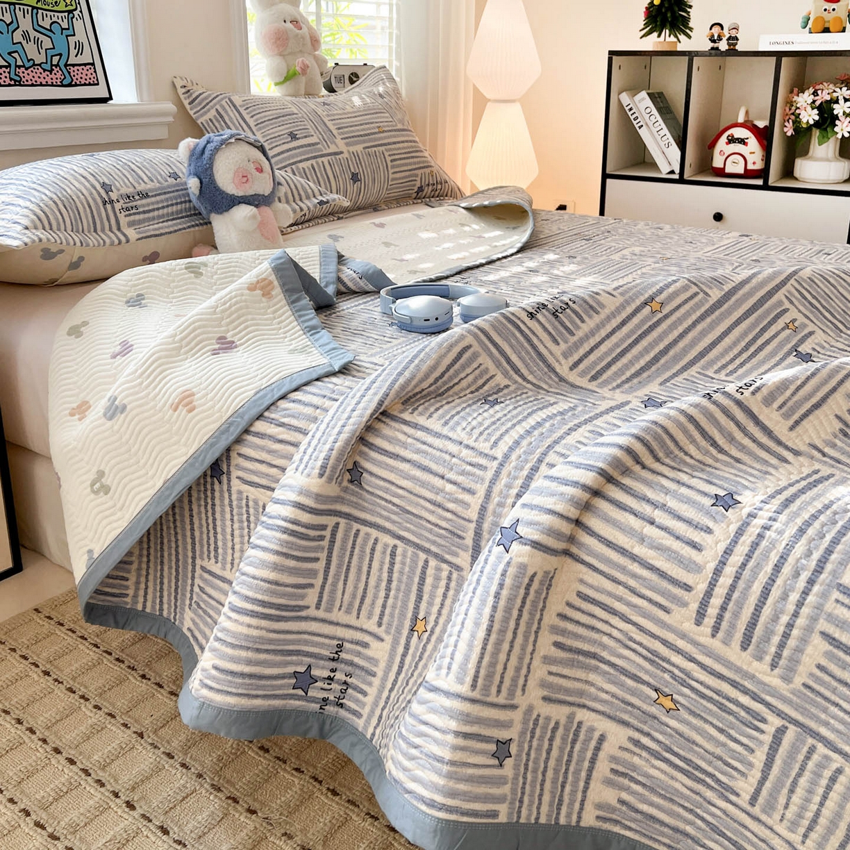 91家纺网 家纺一手货源 找家纺 梦精灵家纺 2026新款纯棉床盖单件全棉绗缝夹棉床单 四季通用榻榻米防滑学生宿舍单人被套枕套 星织影