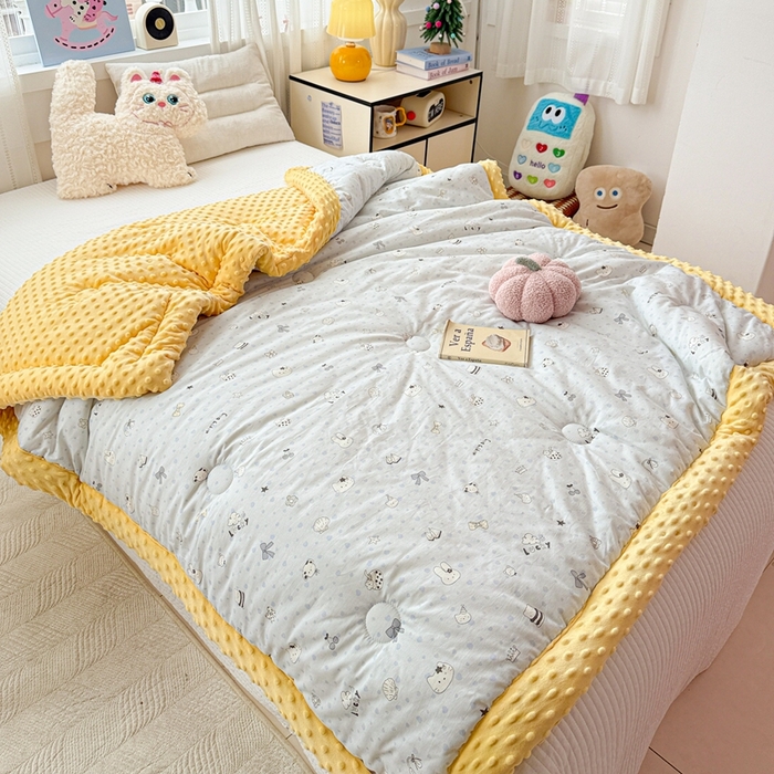91家纺网 家纺一手货源 找家纺 小桃姐家纺 2025新款全棉豆豆绒儿童被 被子被芯 萌宠派对