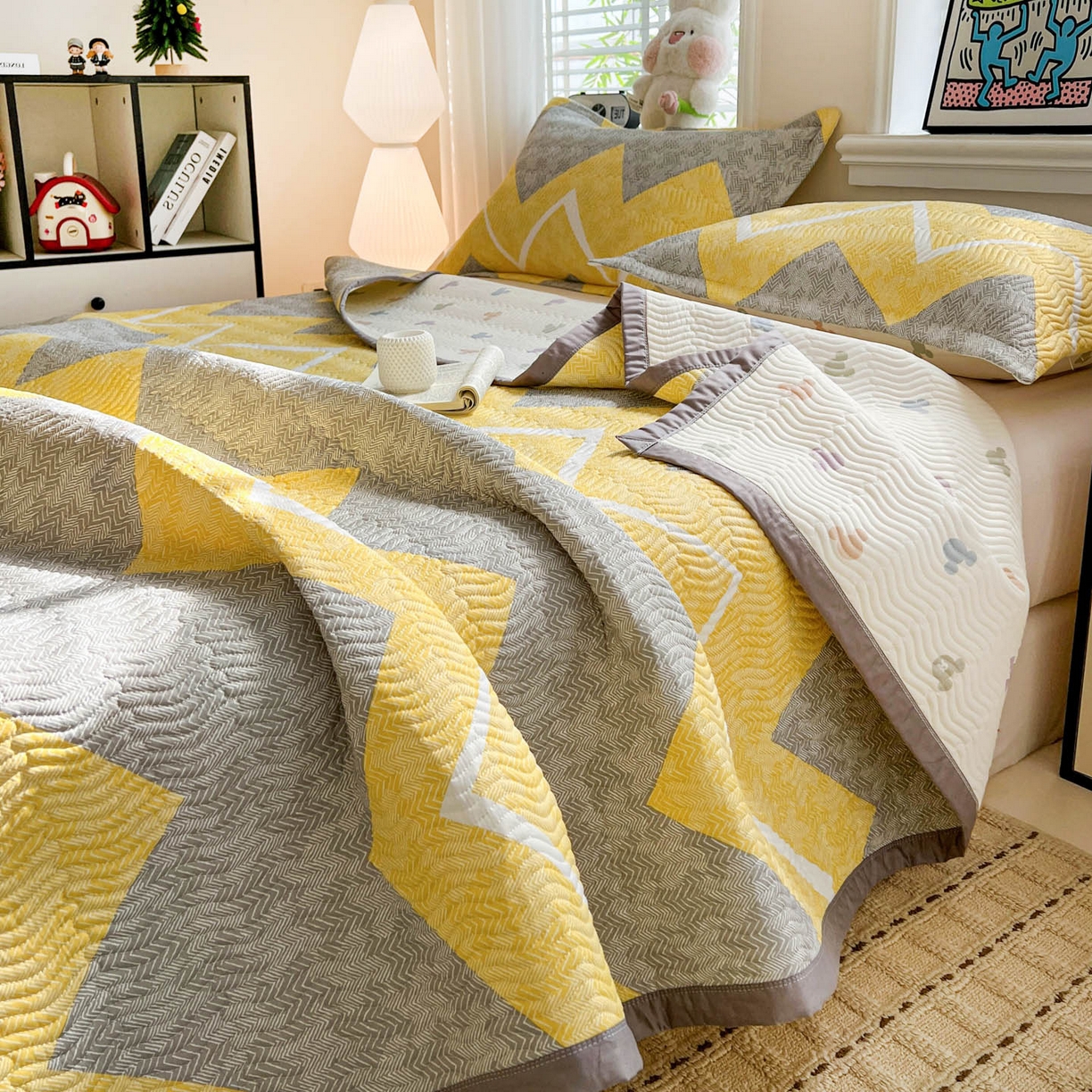 梦精灵家纺 2026新款纯棉床盖单件全棉绗缝夹棉床单 四季通用榻榻米防滑学生宿舍单人被套枕套 印象派