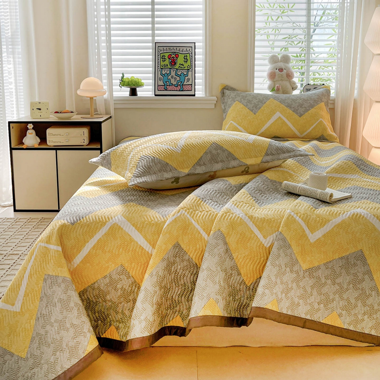 91家纺网 家纺一手货源 找家纺 梦精灵家纺 2026新款纯棉床盖单件全棉绗缝夹棉床单 四季通用榻榻米防滑学生宿舍单人被套枕套 印象派