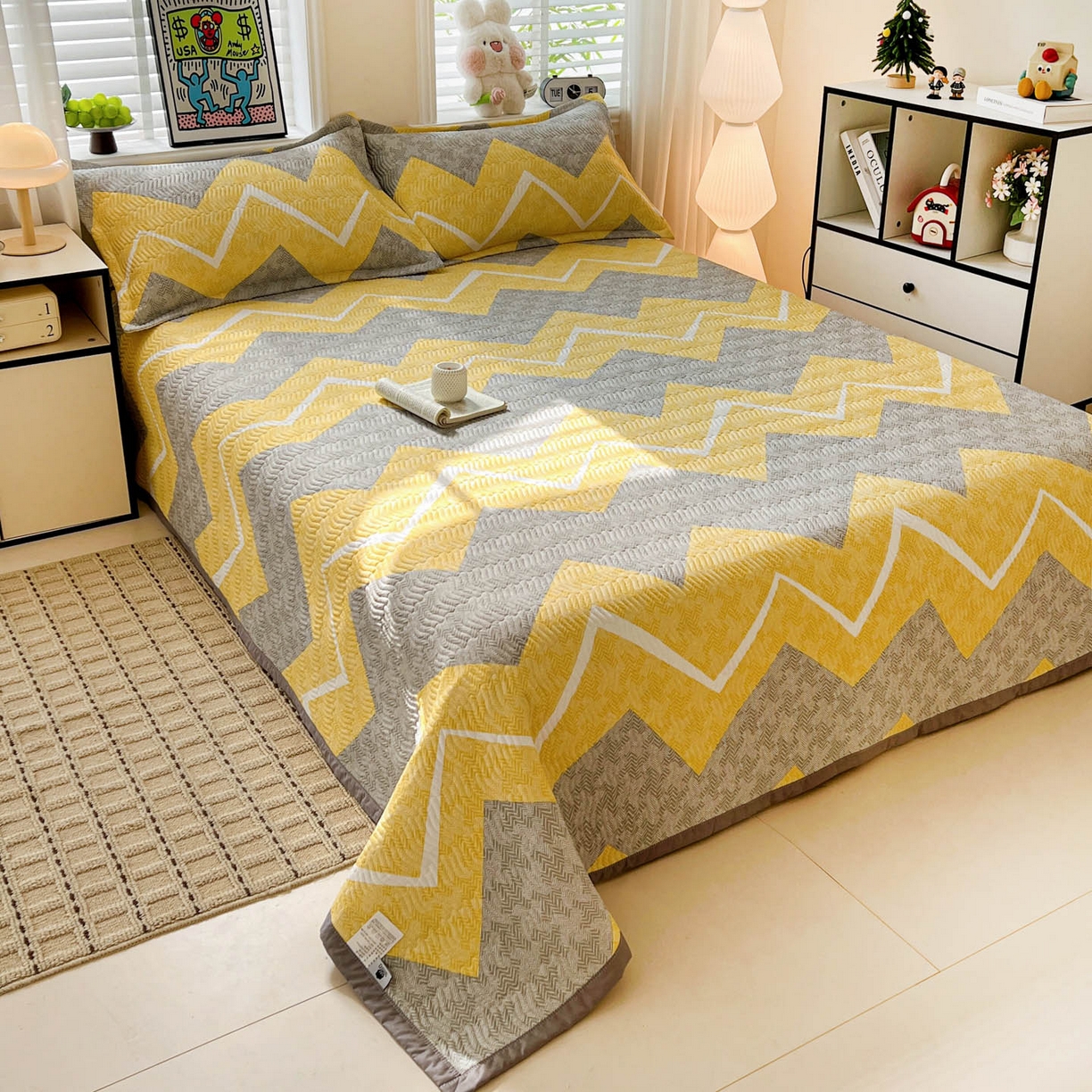 91家纺网 家纺一手货源 找家纺 梦精灵家纺 2026新款纯棉床盖单件全棉绗缝夹棉床单 四季通用榻榻米防滑学生宿舍单人被套枕套 印象派