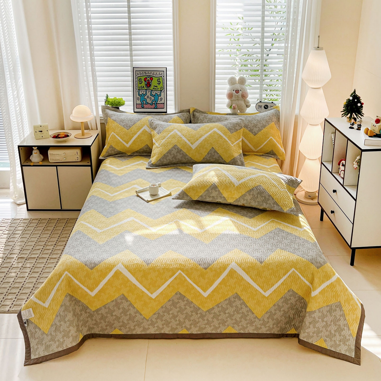 91家纺网 家纺一手货源 找家纺 梦精灵家纺 2026新款纯棉床盖单件全棉绗缝夹棉床单 四季通用榻榻米防滑学生宿舍单人被套枕套 印象派