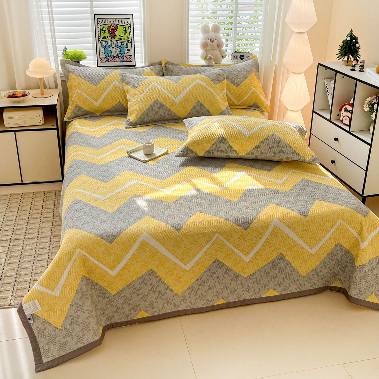 91家纺网 家纺一手货源 找家纺 梦精灵家纺 2026新款纯棉床盖单件全棉绗缝夹棉床单 四季通用榻榻米防滑学生宿舍单人被套枕套 印象派