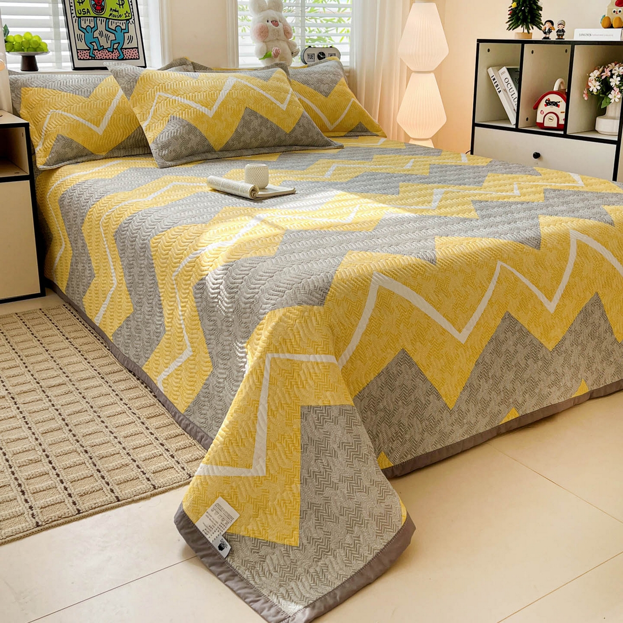 91家纺网 家纺一手货源 找家纺 梦精灵家纺 2026新款纯棉床盖单件全棉绗缝夹棉床单 四季通用榻榻米防滑学生宿舍单人被套枕套 印象派