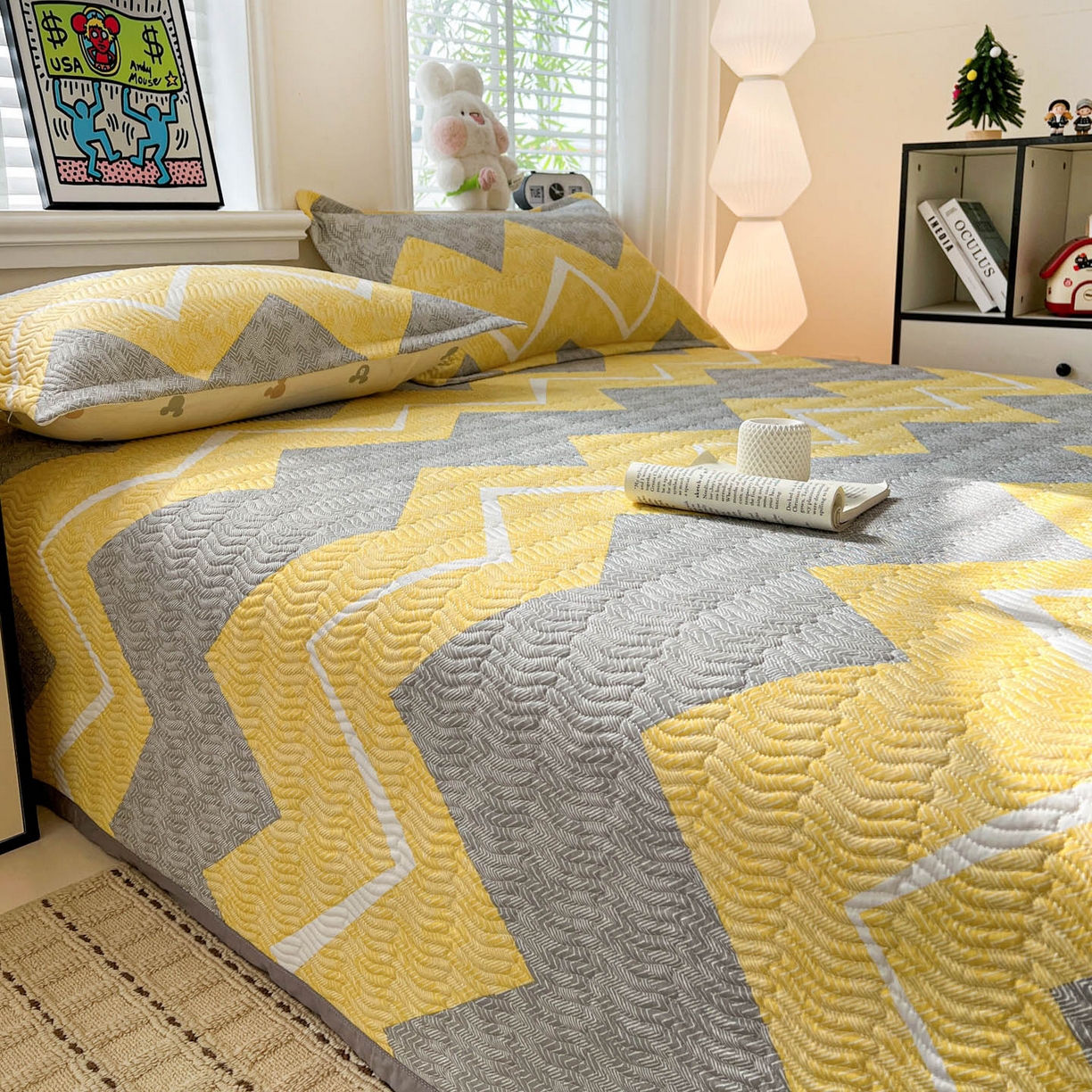 91家纺网 家纺一手货源 找家纺 梦精灵家纺 2026新款纯棉床盖单件全棉绗缝夹棉床单 四季通用榻榻米防滑学生宿舍单人被套枕套 印象派