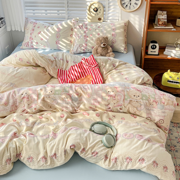 91家纺网 家纺一手货源 找家纺 朵朵家纺 2026新款水洗印花床单床笠款三四件套学生三四件套 格蕾丝