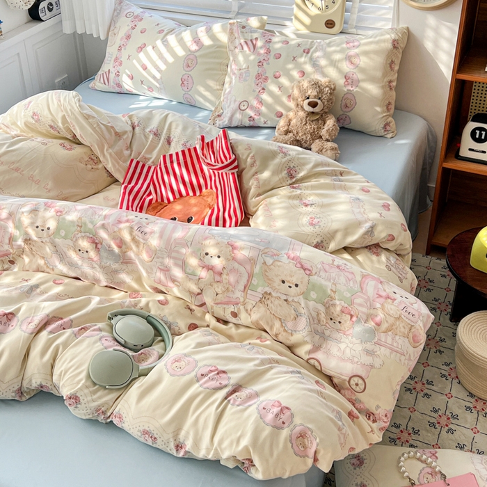 91家纺网 家纺一手货源 找家纺 朵朵家纺 2026新款水洗印花床单床笠款三四件套学生三四件套 格蕾丝