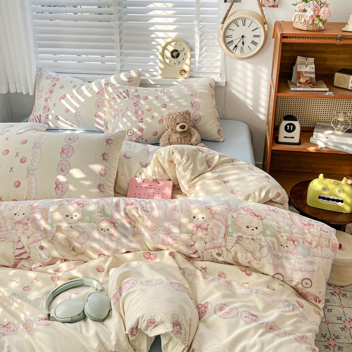 91家纺网 家纺一手货源 找家纺 朵朵家纺 2026新款水洗印花床单床笠款三四件套学生三四件套 格蕾丝