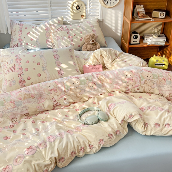 91家纺网 家纺一手货源 找家纺 朵朵家纺 2026新款水洗印花床单床笠款三四件套学生三四件套 格蕾丝