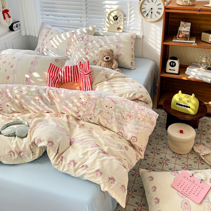 91家纺网 家纺一手货源 找家纺 朵朵家纺 2026新款水洗印花床单床笠款三四件套学生三四件套 格蕾丝