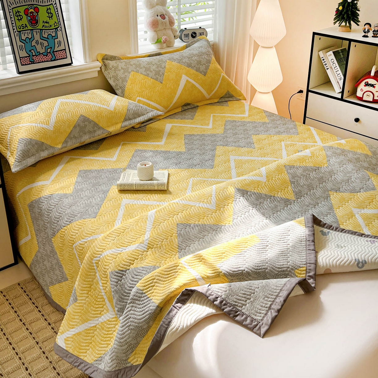 91家纺网 家纺一手货源 找家纺 梦精灵家纺 2026新款纯棉床盖单件全棉绗缝夹棉床单 四季通用榻榻米防滑学生宿舍单人被套枕套 印象派