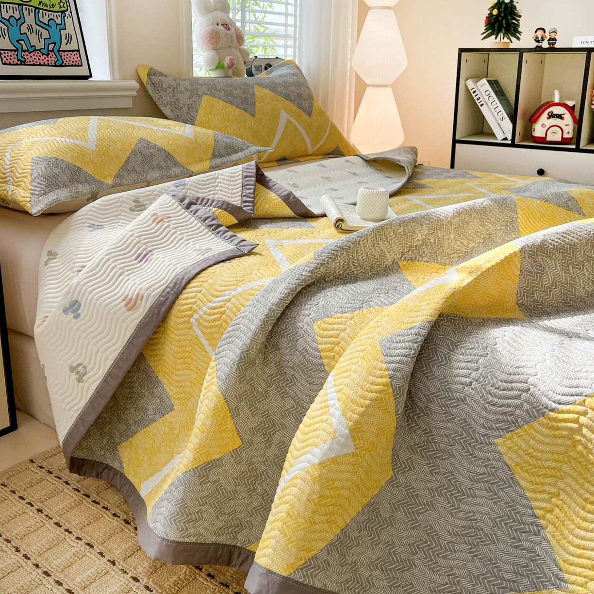 91家纺网 家纺一手货源 找家纺 梦精灵家纺 2026新款纯棉床盖单件全棉绗缝夹棉床单 四季通用榻榻米防滑学生宿舍单人被套枕套 印象派