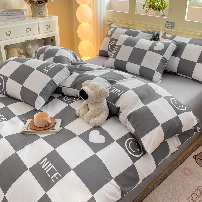 91家纺网 家纺一手货源 找家纺 朵朵家纺 2026新款水洗印花床单床笠款三四件套学生三四件套 简单时尚