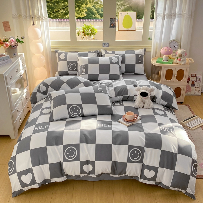 91家纺网 家纺一手货源 找家纺 朵朵家纺 2026新款水洗印花床单床笠款三四件套学生三四件套 简单时尚