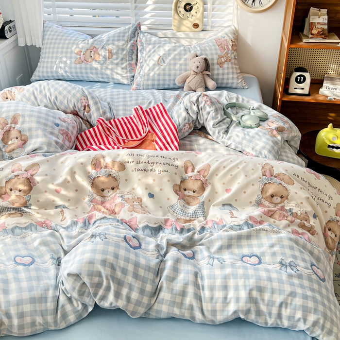 91家纺网 家纺一手货源 找家纺 朵朵家纺 2026新款水洗印花床单床笠款三四件套学生三四件套 克洛伊