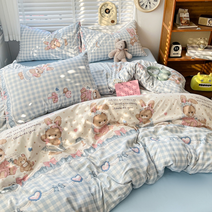 91家纺网 家纺一手货源 找家纺 朵朵家纺 2026新款水洗印花床单床笠款三四件套学生三四件套 克洛伊