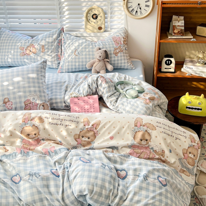 91家纺网 家纺一手货源 找家纺 朵朵家纺 2026新款水洗印花床单床笠款三四件套学生三四件套 克洛伊