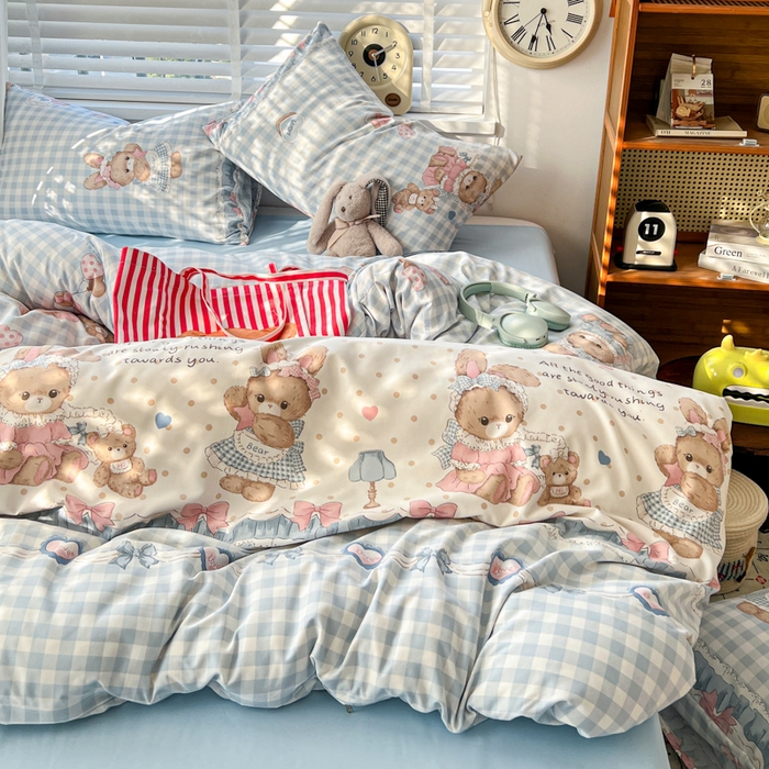 91家纺网 家纺一手货源 找家纺 朵朵家纺 2026新款水洗印花床单床笠款三四件套学生三四件套 克洛伊