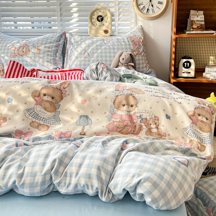 91家纺网 家纺一手货源 找家纺 朵朵家纺 2026新款水洗印花床单床笠款三四件套学生三四件套 克洛伊