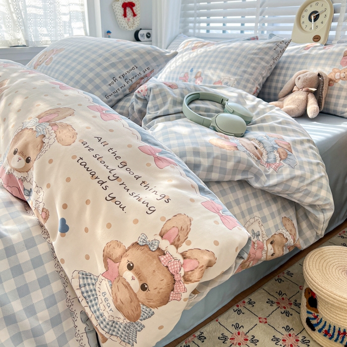 91家纺网 家纺一手货源 找家纺 朵朵家纺 2026新款水洗印花床单床笠款三四件套学生三四件套 克洛伊