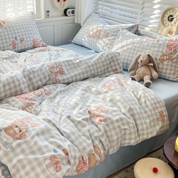 91家纺网 家纺一手货源 找家纺 朵朵家纺 2026新款水洗印花床单床笠款三四件套学生三四件套 克洛伊