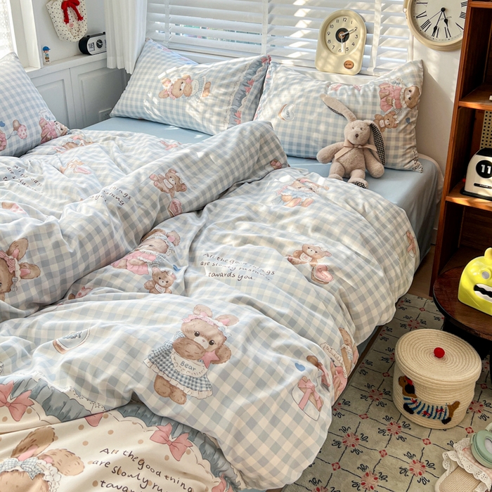 91家纺网 家纺一手货源 找家纺 朵朵家纺 2026新款水洗印花床单床笠款三四件套学生三四件套 克洛伊