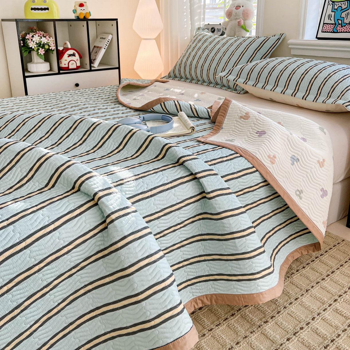 梦精灵家纺 2026新款纯棉床盖单件全棉绗缝夹棉床单 四季通用榻榻米防滑学生宿舍单人被套枕套 云拓