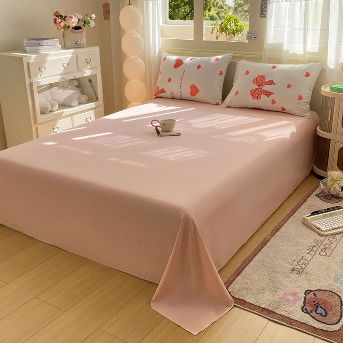 91家纺网 家纺一手货源 找家纺 朵朵家纺 2026新款水洗印花床单床笠款三四件套学生三四件套 甜心结