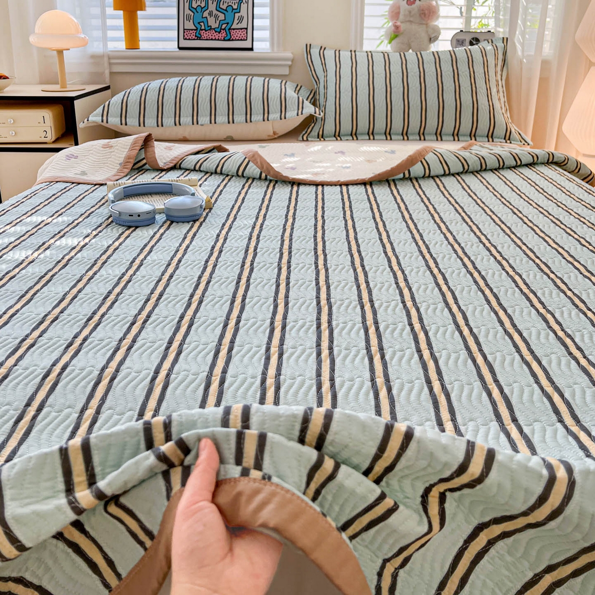 91家纺网 家纺一手货源 找家纺 梦精灵家纺 2026新款纯棉床盖单件全棉绗缝夹棉床单 四季通用榻榻米防滑学生宿舍单人被套枕套 云拓