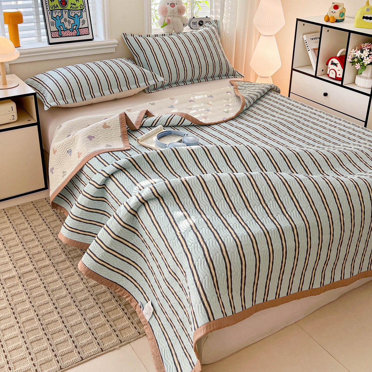 91家纺网 家纺一手货源 找家纺 梦精灵家纺 2026新款纯棉床盖单件全棉绗缝夹棉床单 四季通用榻榻米防滑学生宿舍单人被套枕套 云拓