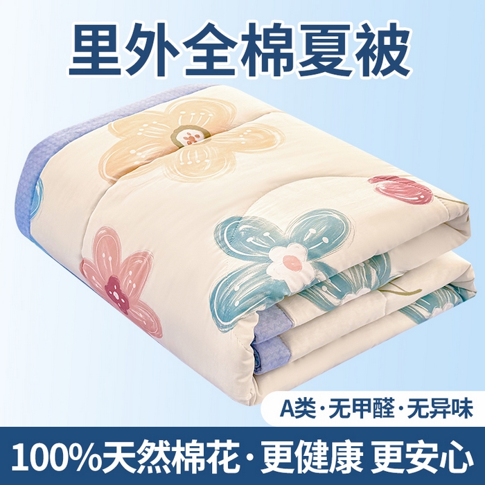 寝美资家居 2026新款A类里外全棉夏凉被四件套-风格三 春夕集