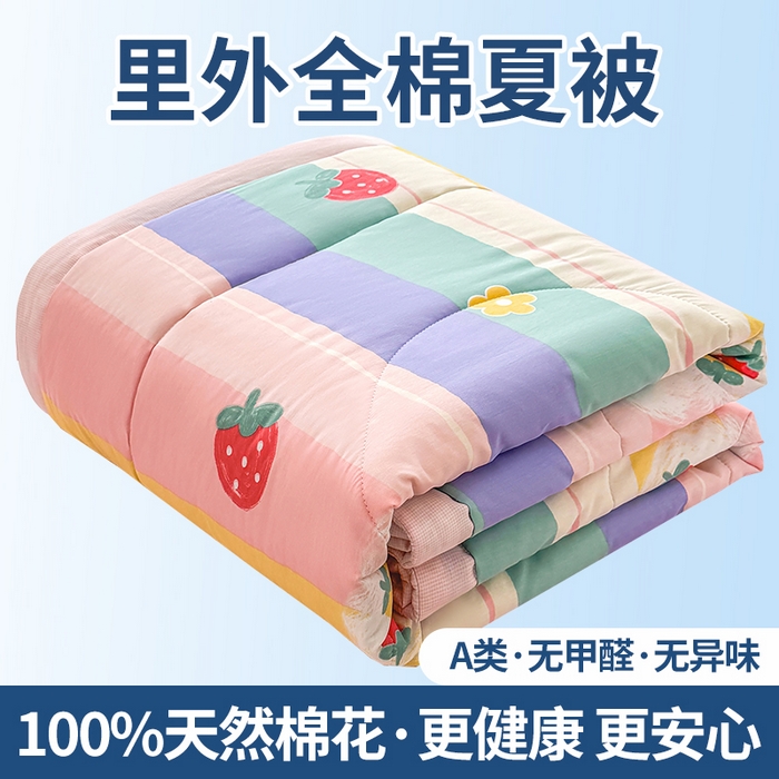 寝美资家居 2026新款A类里外全棉夏凉被四件套-风格三 草莓甜心