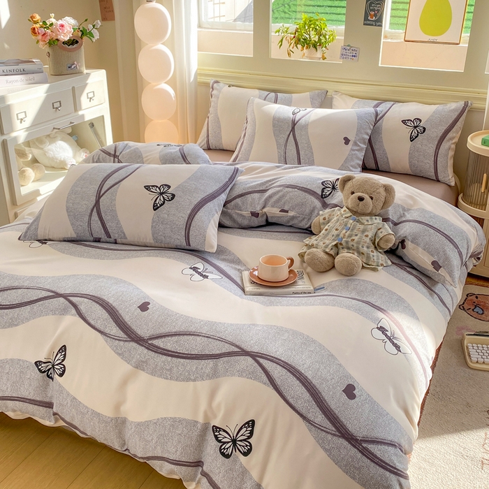 91家纺网 家纺一手货源 找家纺 朵朵家纺 2026新款水洗棉印花单被套系列 蝶恋心