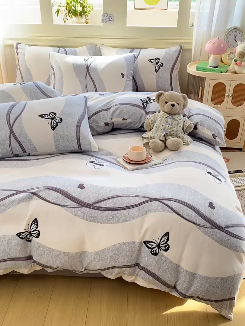 91家纺网 家纺一手货源 找家纺 朵朵家纺 2026新款水洗棉印花单被套系列 蝶恋心