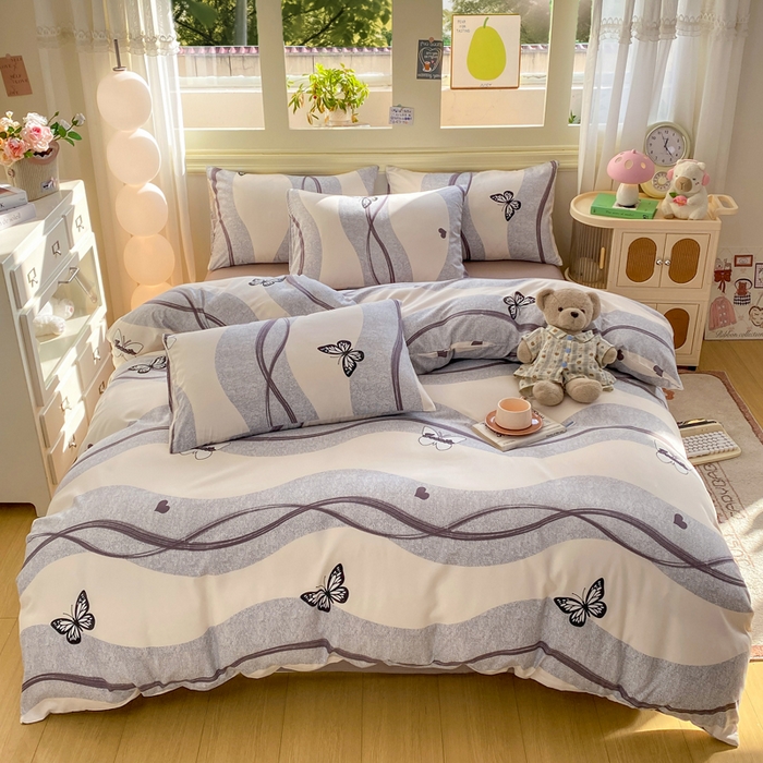 91家纺网 家纺一手货源 找家纺 朵朵家纺 2026新款水洗棉印花单被套系列 蝶恋心