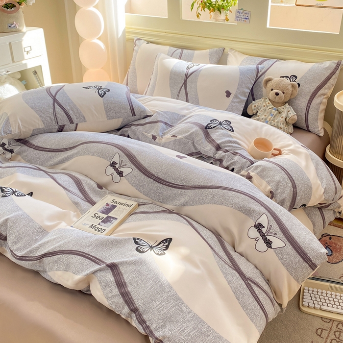 91家纺网 家纺一手货源 找家纺 朵朵家纺 2026新款水洗棉印花单被套系列 蝶恋心