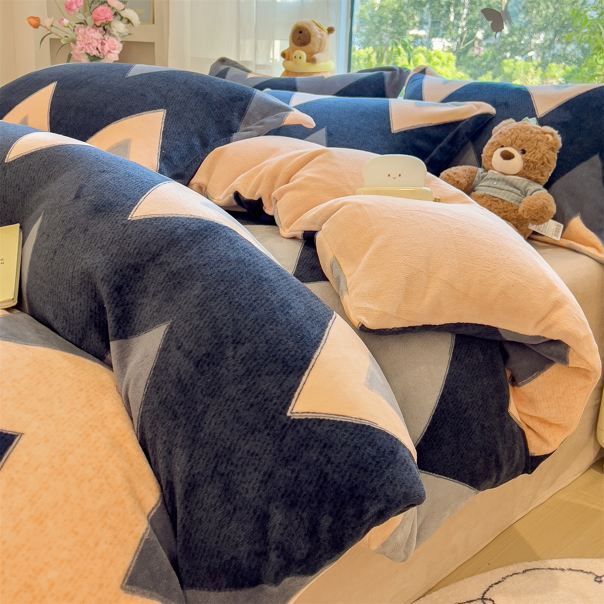 布凡家居 2026新款190g高克重牛奶绒印花四件套 层浪