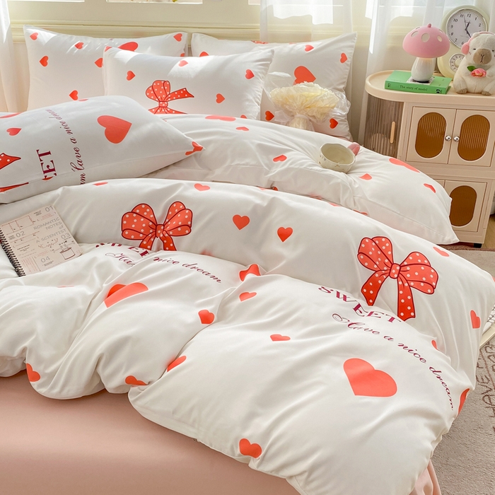 91家纺网 家纺一手货源 找家纺 朵朵家纺 2026新款水洗棉印花单被套系列 甜心结